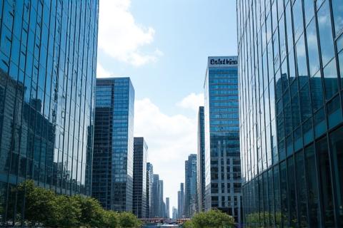 東京のモダンなスカイラインとビジネスビルディング。信頼と未来志向を象徴しています。