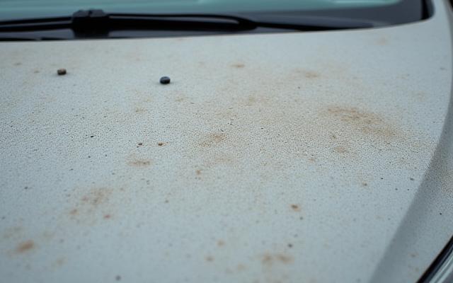 洗車前の汚れと曇りのある車の塗装面