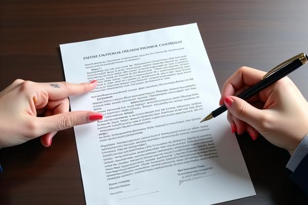 契約書を指さして交渉する二人の手の画像