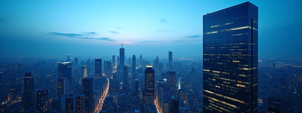 東京の摩天楼を背景にしたプロフェッショナルなオフィスビル